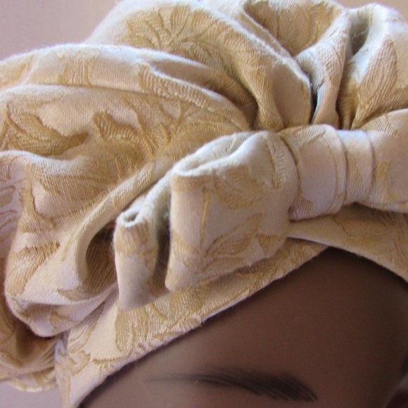 SALE Vintage 1960 Era Pouf Turban Hat Gold Brocade